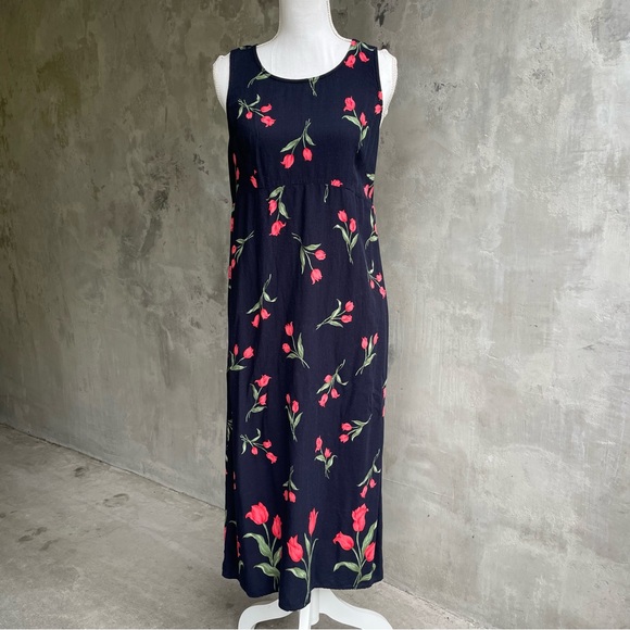 Vintage 90s Floral Flowy Midi Dress - Picture 1 of 3